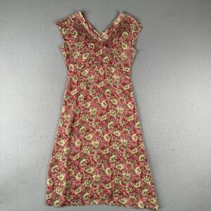 April Cornell Floral Beaded Rayon Midi Dress Boho Tropical Women M Vintage
